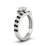 Load image into Gallery viewer, round-cut-diamond-wedding-ring-set-with-black-diamond-in-FDENS3007ROGBLACK-NL-WG
