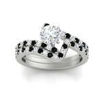 Load image into Gallery viewer, round-cut-diamond-wedding-ring-set-with-black-diamond-in-FDENS3007ROGBLACK-NL-WG
