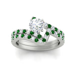 Load image into Gallery viewer, round-cut-diamond-wedding-ring-set-with-emerald-in-FDENS3007ROGEMGR-NL-WG
