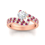Load image into Gallery viewer, round-cut-diamond-wedding-ring-set-with-pink-sapphire-in-FDENS3007ROGSADRPI-NL-RG
