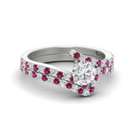 Load image into Gallery viewer, round-cut-diamond-wedding-ring-set-with-pink-sapphire-in-FDENS3007ROGSADRPI-NL-WG
