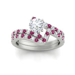 Load image into Gallery viewer, round-cut-diamond-wedding-ring-set-with-pink-sapphire-in-FDENS3007ROGSADRPI-NL-WG
