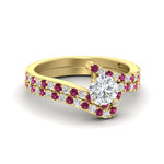 Load image into Gallery viewer, round-cut-diamond-wedding-ring-set-with-pink-sapphire-in-FDENS3007ROGSADRPI-NL-YG
