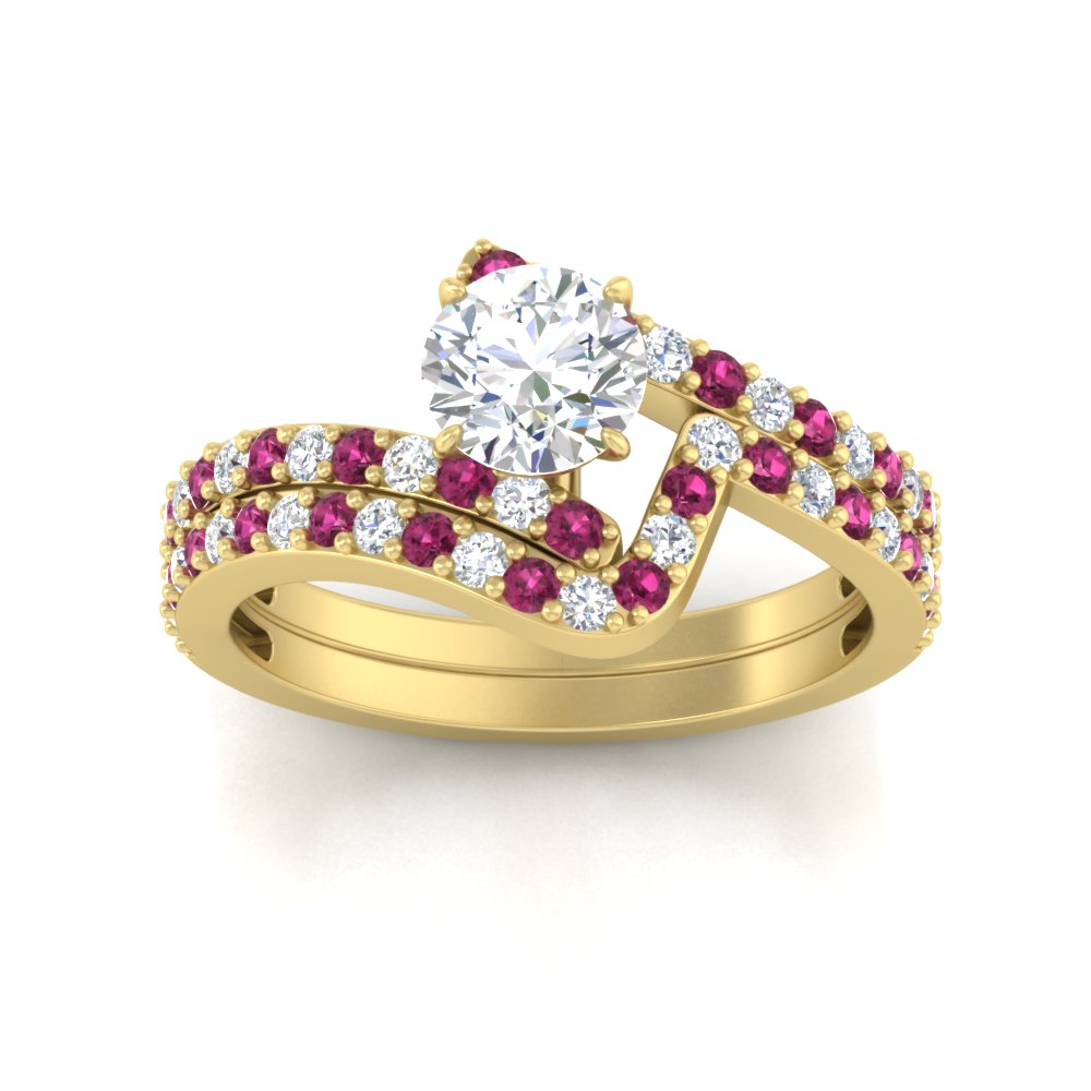 round-cut-diamond-wedding-ring-set-with-pink-sapphire-in-FDENS3007ROGSADRPI-NL-YG