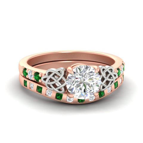 Round Cut Celtic Two Tone Ring And Matching Band