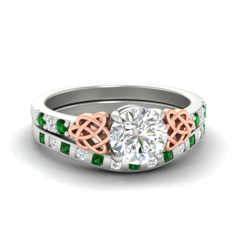 Round Cut Celtic Two Tone Ring And Matching Band