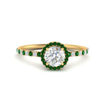 Load image into Gallery viewer, round-cut-emerald-halo-petite-engagement-ring-in-yellow-gold-FD8523RORGEMGRANGLE3-NL-YG
