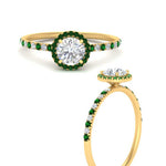 Load image into Gallery viewer, round-cut-emerald-halo-petite-engagement-ring-in-yellow-gold-FD8523RORGEMGRANGLE3-NL-YG
