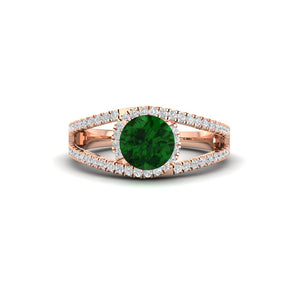 Round Gemstone Halo Swirl Split Ring