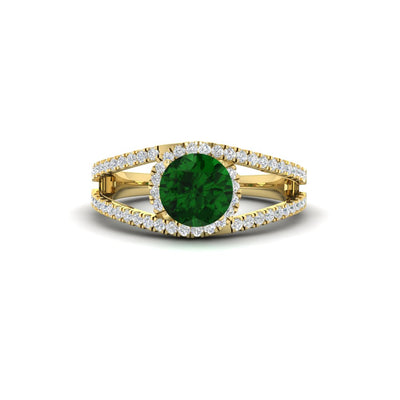 Round Gemstone Halo Swirl Split Ring