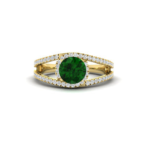 Round Gemstone Halo Swirl Split Ring
