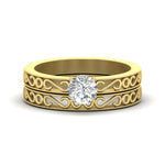 Load image into Gallery viewer, round-cut-filigree-single-stone-diamond-wedding-ring-set-in-yellow-gold-FDENS3289RO-NL-YG.jpg?v=1763371088