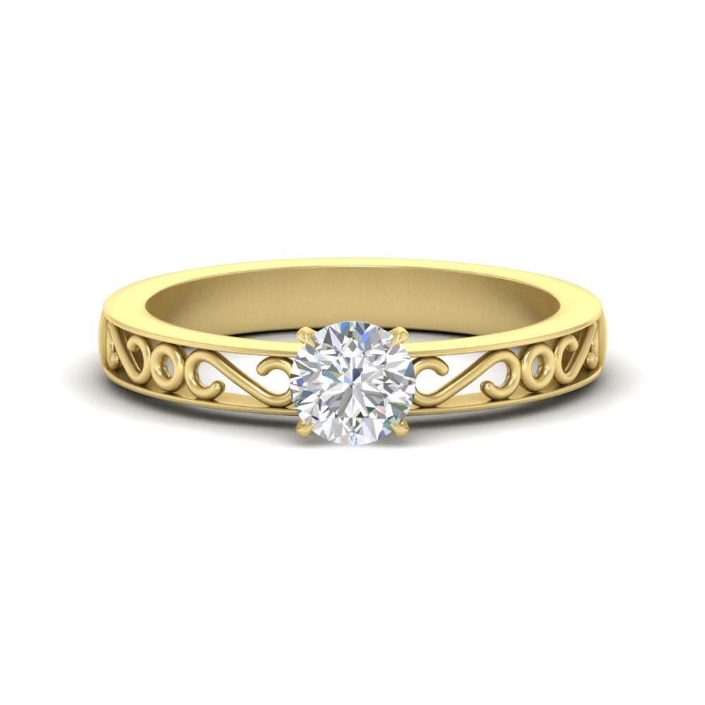 Round Cut Filigree Single Stone Ring