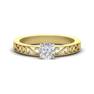 Round Cut Filigree Single Stone Ring