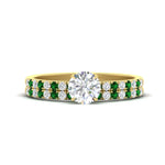 Load image into Gallery viewer, round-cut-french-pave-emerald-wedding-ring-set-in-yellow-gold-FD11408ROGEMGR-NL-YG?v=1763104332