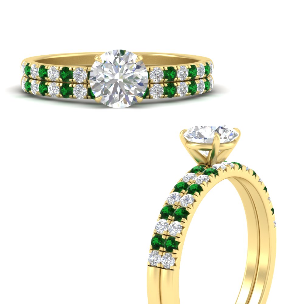 round-cut-french-pave-emerald-wedding-ring-set-in-yellow-gold-FD11408ROGEMGRANGLE3-NL-YG?v=1763104332