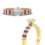 Load image into Gallery viewer, round-cut-french-pave-pink-sapphire-wedding-ring-set-in-yellow-gold-FD11408ROGSADRPIANGLE3-NL-YG_2d7ecd1b-d819-4ead-93d4-cb84c4aac655?v=1763104469

