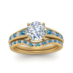 Load image into Gallery viewer, round-cut-graduated-channel-diamond-wedding-set-with-blue-topaz-in-FD122866ROGICBLTO-NL-YG
