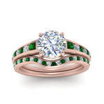Load image into Gallery viewer, round-cut-graduated-channel-diamond-wedding-set-with-emerald-in-FD122866ROGEMGR-NL-RG
