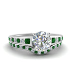Load image into Gallery viewer, round-cut-graduated-channel-diamond-wedding-set-with-emerald-in-FD122866ROGEMGR-NL-WG
