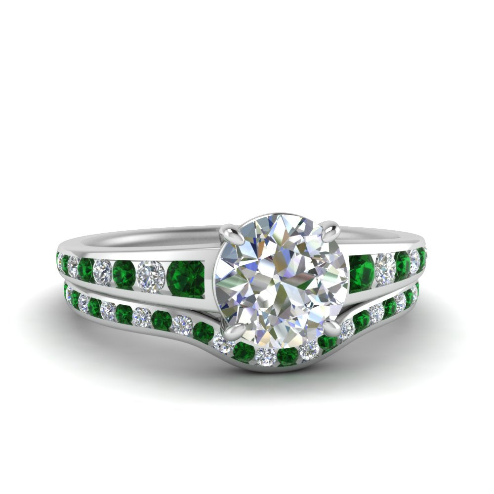 round-cut-graduated-channel-diamond-wedding-set-with-emerald-in-FD122866ROGEMGR-NL-WG