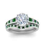 Load image into Gallery viewer, round-cut-graduated-channel-diamond-wedding-set-with-emerald-in-FD122866ROGEMGR-NL-WG
