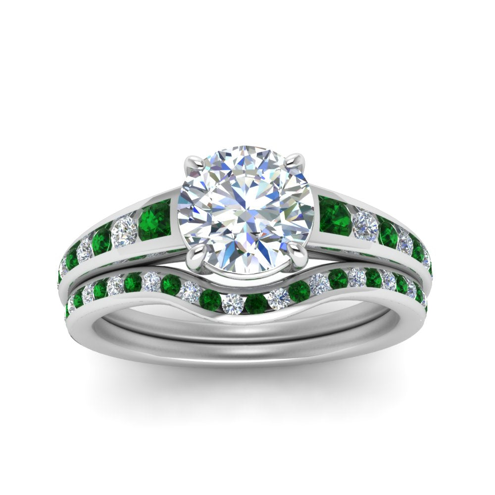 round-cut-graduated-channel-diamond-wedding-set-with-emerald-in-FD122866ROGEMGR-NL-WG