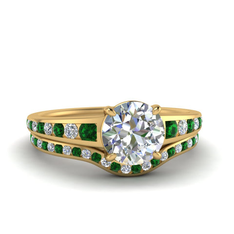 round-cut-graduated-channel-diamond-wedding-set-with-emerald-in-FD122866ROGEMGR-NL-YG