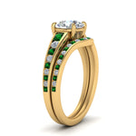 Load image into Gallery viewer, round-cut-graduated-channel-diamond-wedding-set-with-emerald-in-FD122866ROGEMGR-NL-YG
