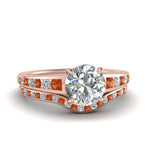 Load image into Gallery viewer, round-cut-graduated-channel-diamond-wedding-set-with-orange-sapphire-in-FD122866ROGSAOR-NL-RG
