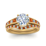 Load image into Gallery viewer, round-cut-graduated-channel-diamond-wedding-set-with-orange-sapphire-in-FD122866ROGSAOR-NL-YG
