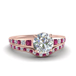 Load image into Gallery viewer, round-cut-graduated-channel-diamond-wedding-set-with-pink-sapphire-in-FD122866ROGSADRPI-NL-RG

