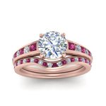 Load image into Gallery viewer, round-cut-graduated-channel-diamond-wedding-set-with-pink-sapphire-in-FD122866ROGSADRPI-NL-RG
