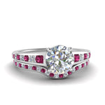 Load image into Gallery viewer, round-cut-graduated-channel-diamond-wedding-set-with-pink-sapphire-in-FD122866ROGSADRPI-NL-WG
