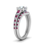 Load image into Gallery viewer, round-cut-graduated-channel-diamond-wedding-set-with-pink-sapphire-in-FD122866ROGSADRPI-NL-WG

