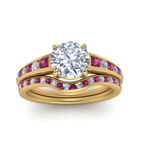 round-cut-graduated-channel-diamond-wedding-set-with-pink-sapphire-in-FD122866ROGSADRPI-NL-YG