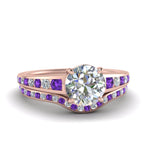 Load image into Gallery viewer, round-cut-graduated-channel-diamond-wedding-set-with-purple-topaz-in-FD122866ROGVITO-NL-RG
