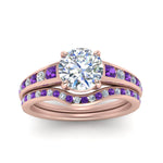 Load image into Gallery viewer, round-cut-graduated-channel-diamond-wedding-set-with-purple-topaz-in-FD122866ROGVITO-NL-RG
