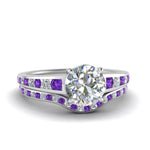 Load image into Gallery viewer, round-cut-graduated-channel-diamond-wedding-set-with-purple-topaz-in-FD122866ROGVITO-NL-WG
