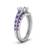 Load image into Gallery viewer, round-cut-graduated-channel-diamond-wedding-set-with-purple-topaz-in-FD122866ROGVITO-NL-WG
