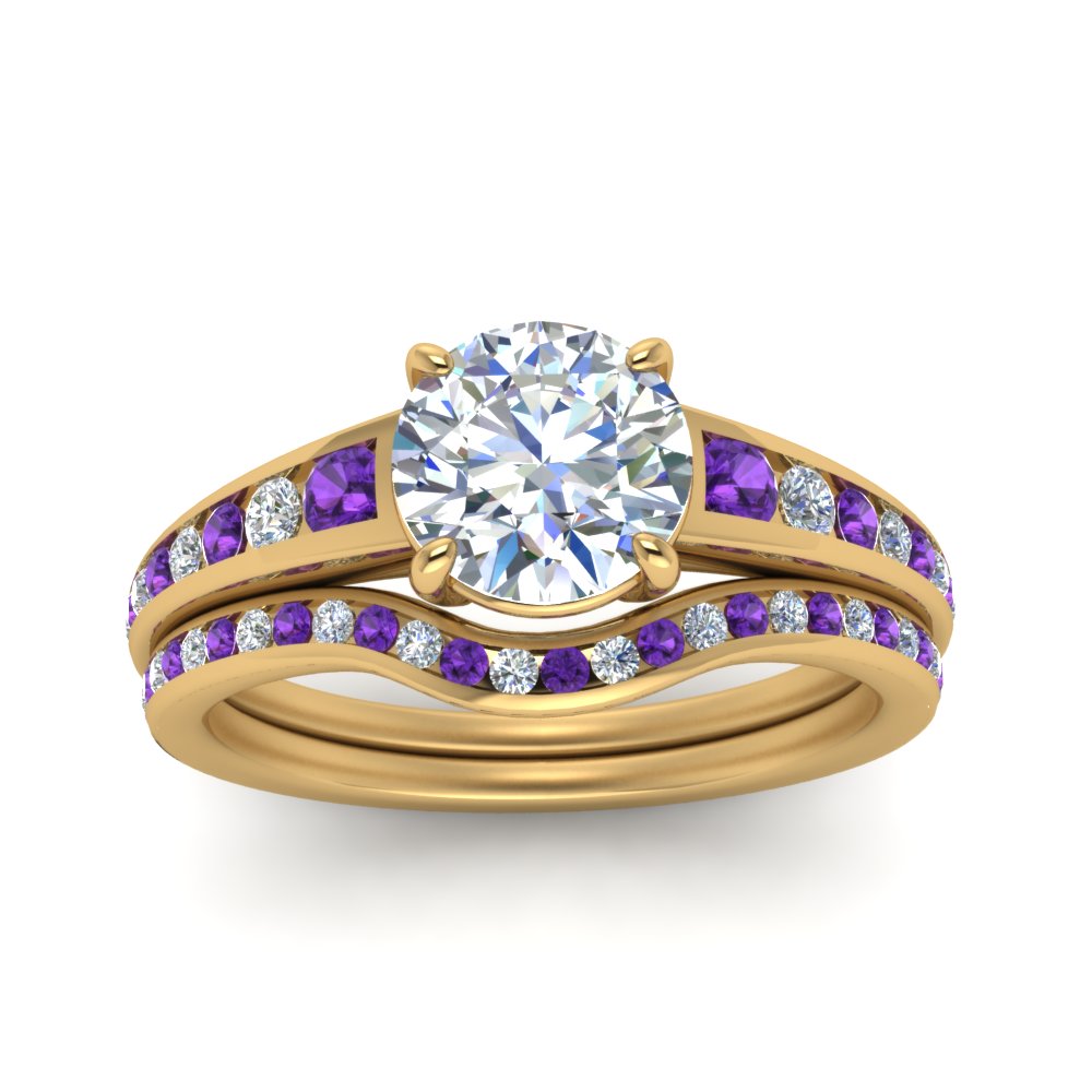 round-cut-graduated-channel-diamond-wedding-set-with-purple-topaz-in-FD122866ROGVITO-NL-YG