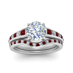 Load image into Gallery viewer, round-cut-graduated-channel-diamond-wedding-set-with-ruby-in-FD122866ROGRUDR-NL-WG
