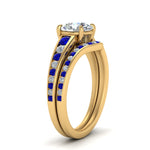 Load image into Gallery viewer, round-cut-graduated-channel-diamond-wedding-set-with-sapphire-in-FD122866ROGSABL-NL-YG
