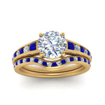 Load image into Gallery viewer, round-cut-graduated-channel-diamond-wedding-set-with-sapphire-in-FD122866ROGSABL-NL-YG
