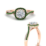 Load image into Gallery viewer, round-cut-halo-diamond-engagement-ring-with-emerald-in-FD11140RORGEMGRANGLE3-NL-RG
