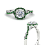 Load image into Gallery viewer, round-cut-halo-diamond-engagement-ring-with-emerald-in-FD11140RORGEMGRANGLE3-NL-WG
