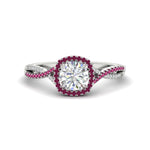 Load image into Gallery viewer, round-cut-halo-diamond-engagement-ring-with-pink-sapphire-in-FD11140RORGSADRPIANGLE3-NL-WG
