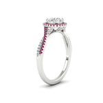 Load image into Gallery viewer, round-cut-halo-diamond-engagement-ring-with-pink-sapphire-in-FD11140RORGSADRPIANGLE3-NL-WG
