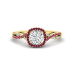Load image into Gallery viewer, round-cut-halo-diamond-engagement-ring-with-pink-sapphire-in-FD11140RORGSADRPIANGLE3-NL-YG
