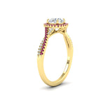 Load image into Gallery viewer, round-cut-halo-diamond-engagement-ring-with-pink-sapphire-in-FD11140RORGSADRPIANGLE3-NL-YG
